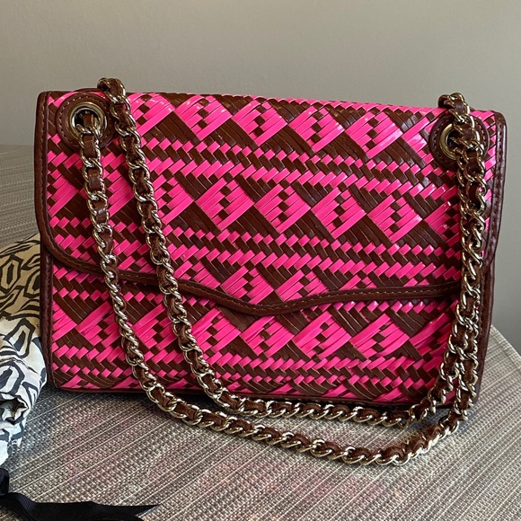 Rebecca Minkoff Swing Chain Shoulder Pink and Brown Leather Woven Bag - Picture 11 of 13